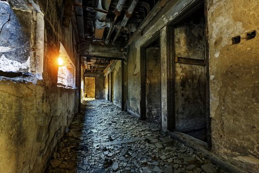 Old abandoned ruin factory damage building inside