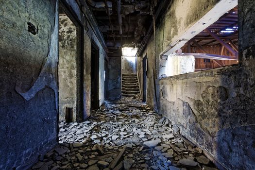 Old abandoned ruin factory damage building inside