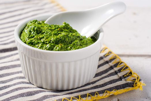 Fresh Raw pesto spinache seeds oil garlic