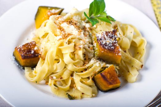 Homemade fettucine pasta with Butternut Squash