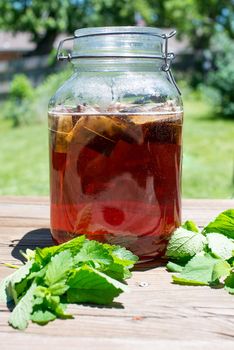 Summer sun tea brewing outdoors beverage