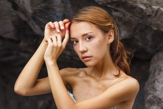 Head and shoulders fashion portrait shoot of a beautiful teen girl 