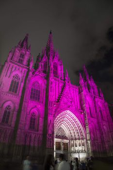 Barcelona, Spain - September 23, 2015: Barcelona Cathedral lit up at night for the festival of La Merce 2015