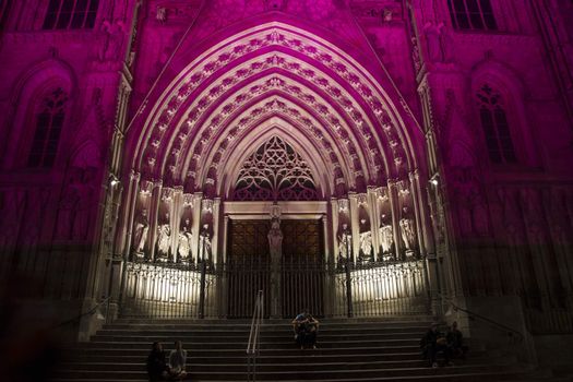 Barcelona, Spain - September 23, 2015: Barcelona Cathedral lit up at night for the festival of La Merce 2015