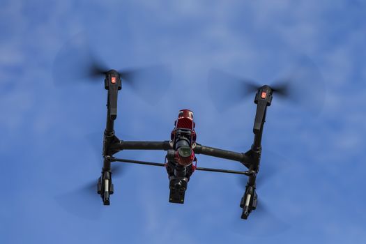 A personal drone flying through the air
