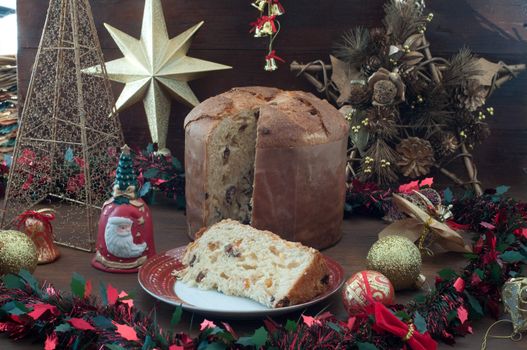 Pandoro, typical Italian Christmas cake with butter and powdered sugar, italy