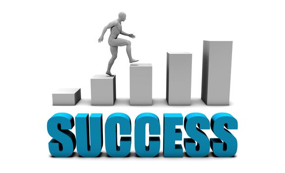Success 3D Concept  in Blue with Bar Chart Graph