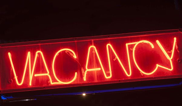 red neon vacancy sign for motel.