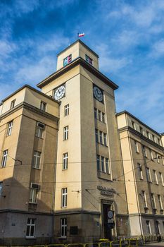 Part of the Town Hall in Chorzow, Poland. Originally built in 1874 in Historicism architectural style with elements of neo-Renaissance and Mannerist, in 1927 rebuilt and expanded.