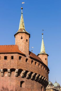 Fragment of an ancient barbican in Krakow, Poland.