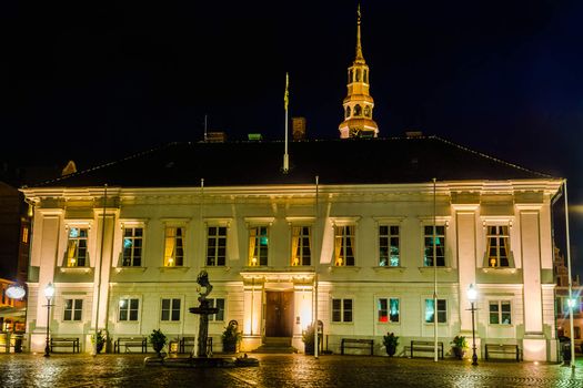 Night view of the Town Hall in Ystad, Scania region, Sweden.