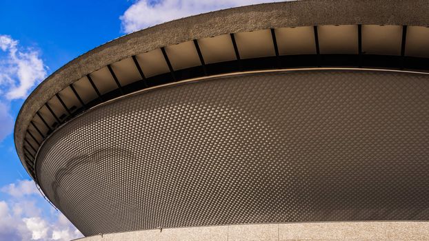 Sports hall built in the shape of a flying saucer in the early seventies of the 20th century, on March 02, 2013. Structure is the best recognizable landmark of the city.