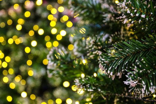 decorated christmas tree with electric light and christmas balls, use as christmas background