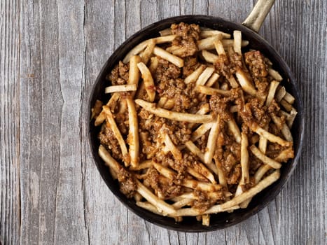 close up of rustic american chili fries