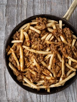 close up of rustic american chili fries