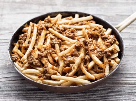 close up of rustic american chili fries