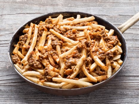 close up of rustic american chili fries