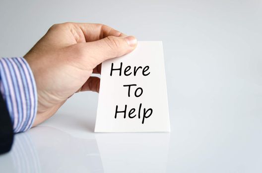 Here to help text concept isolated over white background