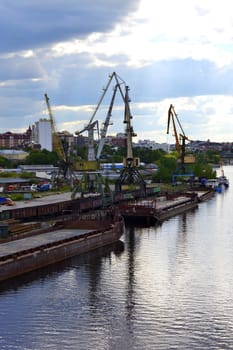 River port on the Tura River in Tyumen, Russia.