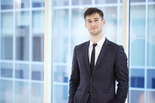 Portrait of a young handsome businessman indoors