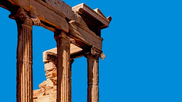 Fragment of the Old Temple of Athena, an archaic temple located on the Acropolis of Athens, built around 525-500 BC. Taken in Athens, Greece.