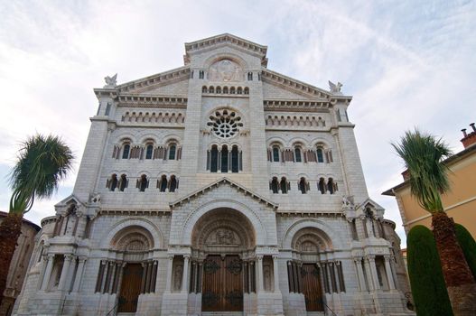 A historical church of white stone and carvings in Monaco