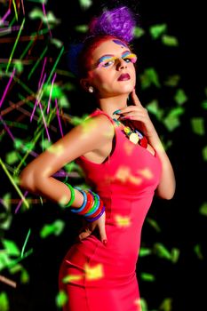 Female model posing with distinctive hairstyle