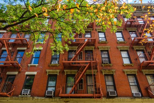 Brick building facade in New York City, USA
