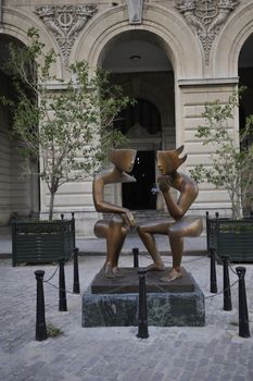 Havana, Cuba, - AUGUST 2013. Old Havana statues and memorials - the most visited places of the town. Statue "Conversation".Old Havana statues and memorials - the most visited places of the town.