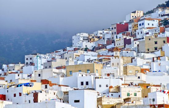 White houses on the mountain slope in royal town Tetouan near Tangier, Morocco