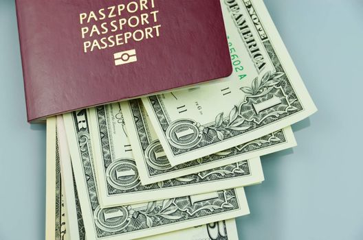 Passport with us dollars banknotes inside

