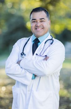 Smiling Handsome Hispanic Male Doctor Portrait Outdoors.