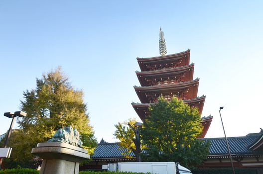 Five storey Pagoda of Senso-ji temple in Asakusa, Tokyo, Japan