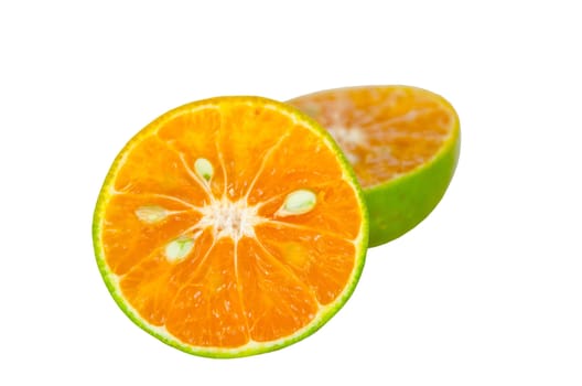 Slice of fresh orange isolated on white background