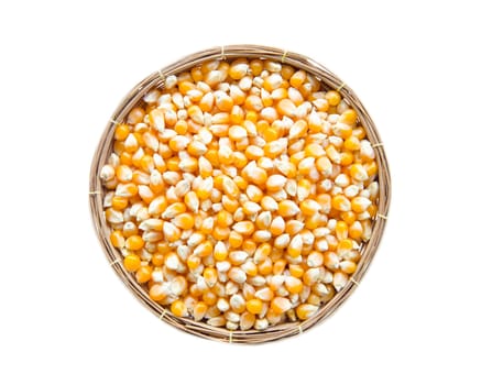raw corn seed in weave basket.