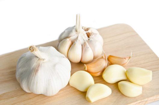 Garlic on wooden.
