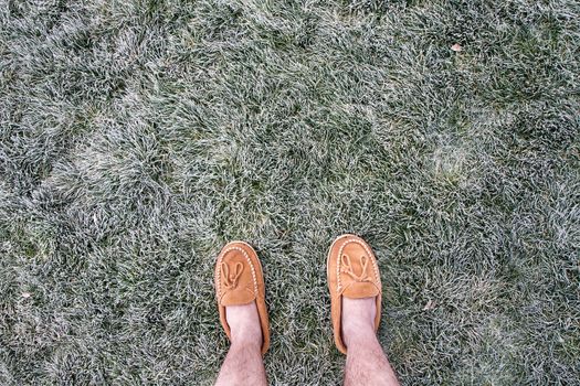 Weird guy in shorts, no socks, and shoes in the frozen winter morning.