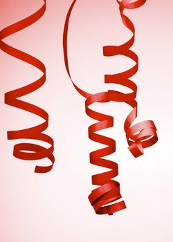 Three Red Curled Party Streamers isolated on Toned background