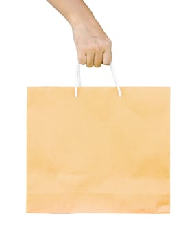 man holding a shopping recycle bag isolated on white background. clipping path