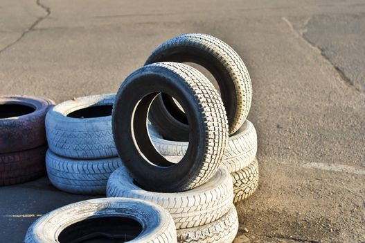 old tires on the asphalt of a race track.JPG