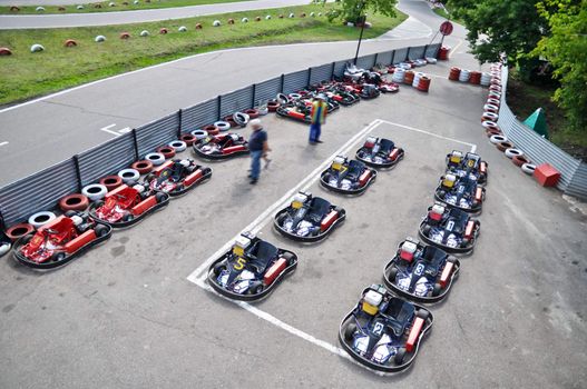 Racing karts in the parc fermé