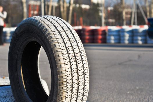 old tires on the asphalt of a race track.JPG