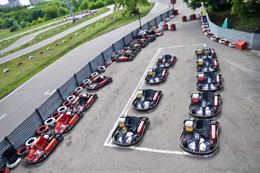 Racing karts in the parc fermé