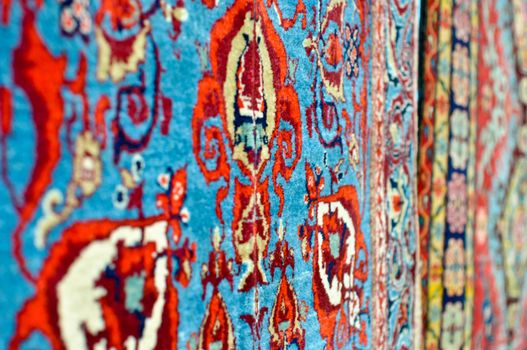 colored wool handmade carpets closeup