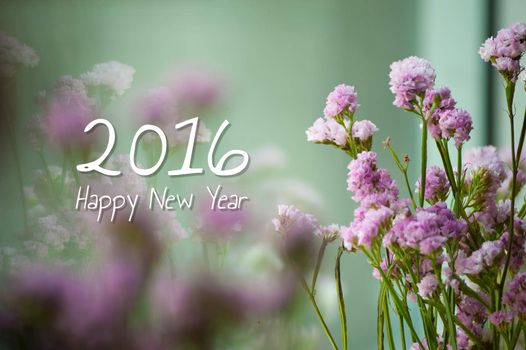 "2016 Happy new year" message on Limonium background