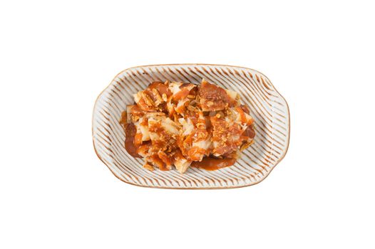 Roti with Thai tea sauce, Modern dessert adapt from Indian food isolated on white background with clipping path