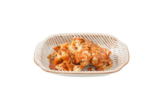 Roti with Thai tea sauce, Modern dessert adapt from Indian food isolated on white background with clipping path