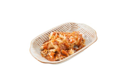 Roti with Thai tea sauce, Modern dessert adapt from Indian food isolated on white background with clipping path