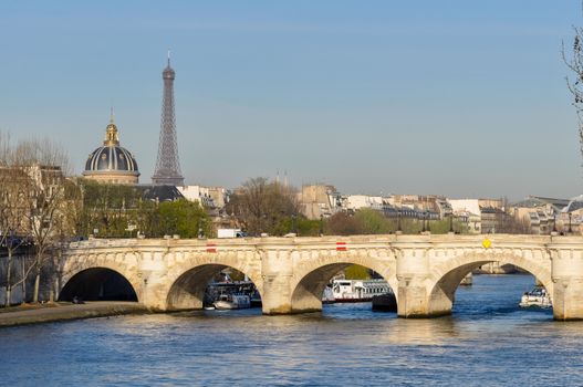 The Pont-Neuf and the Eiffel Tower in Paris, France