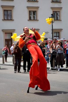 Vienna - May 30: Dancer on stilts on May 30, 2015 in Vienna, Austria